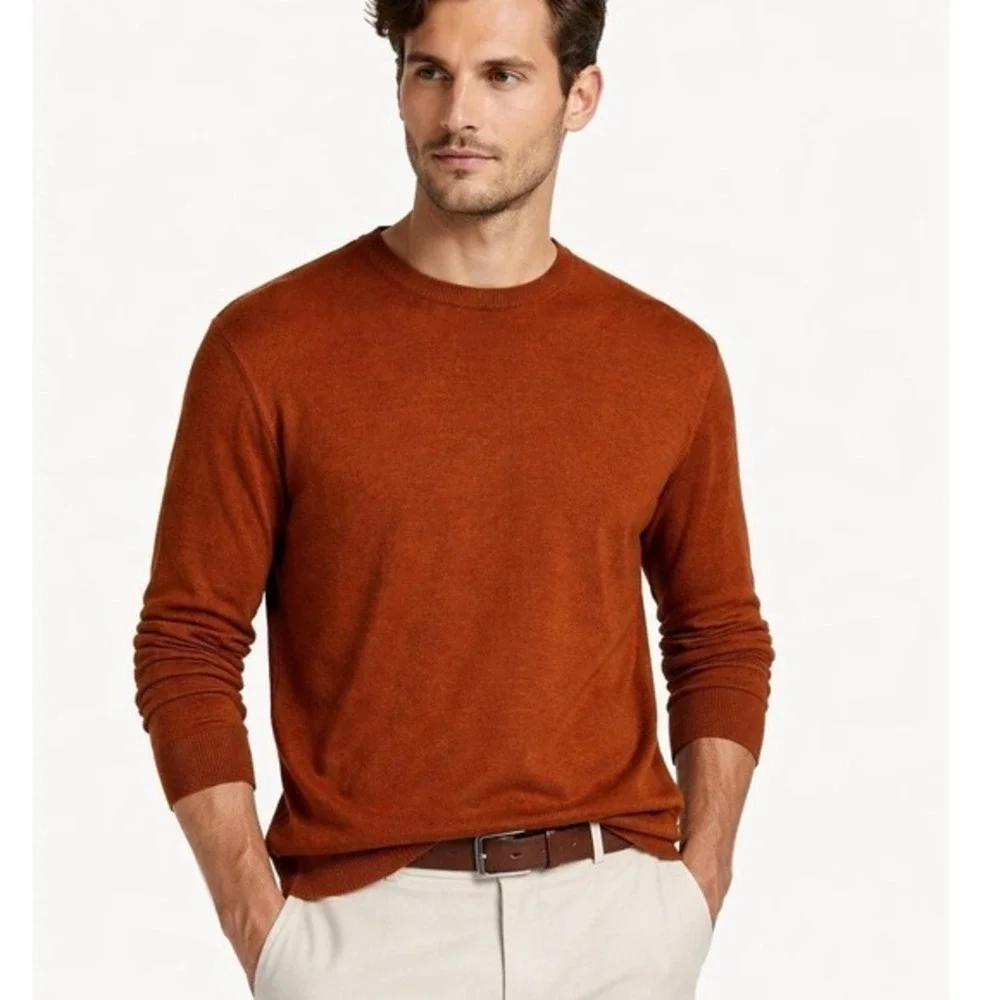 Michael Kors Men's Extra Fine Merino Wool Crew Neck Sweater Burnt‎ Orange XXL